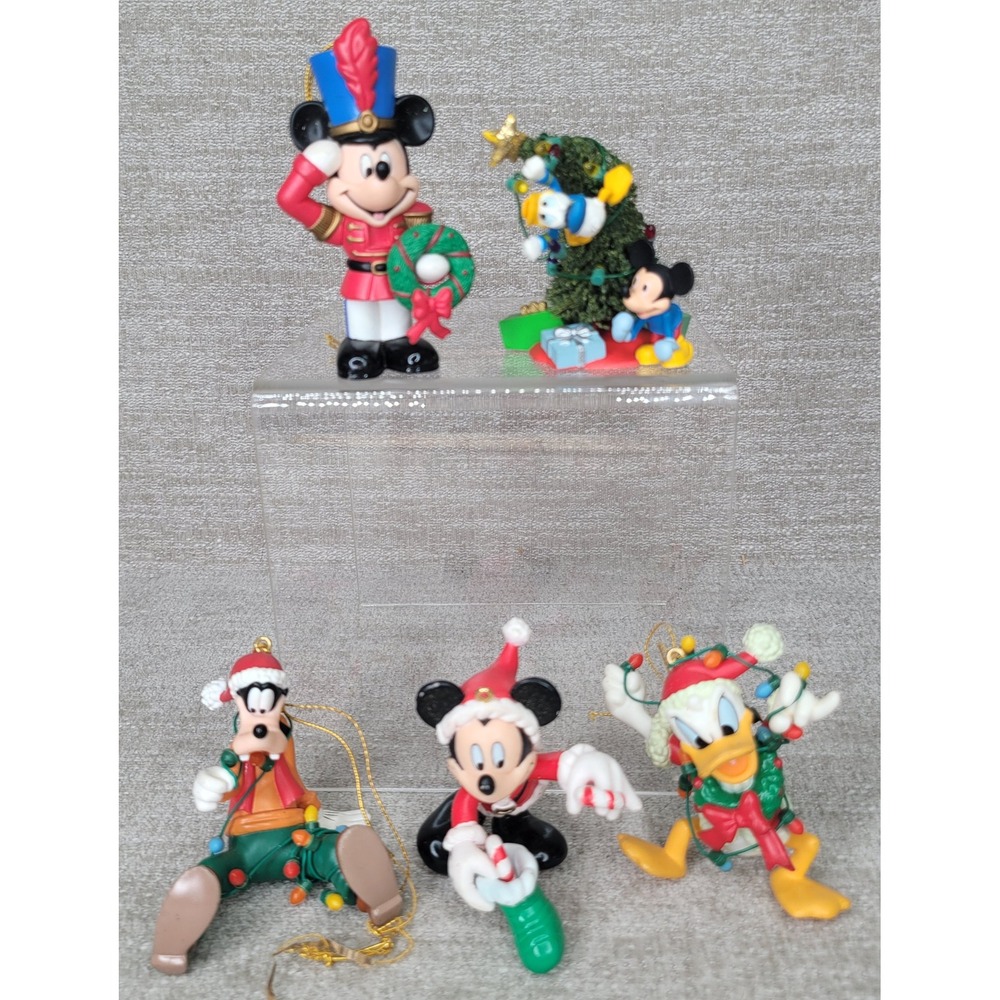 Disney Christmas Ornament Lot Mickey Mouse Donald Duck Goofy Holiday 1996 5pc